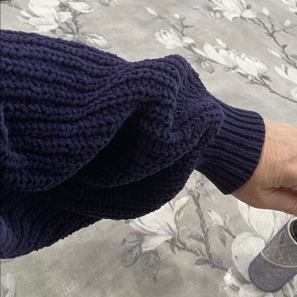 Free People Navy Ribbed Crewneck Sweater with puffy sleeves 100% Cotton sz small - Picture 13 of 16